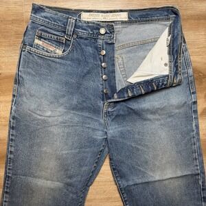 Diesel Jeans Men 30x26 Blue Saddle Loose Baggy Fit Raw Hem Made Italy (Tag 34)